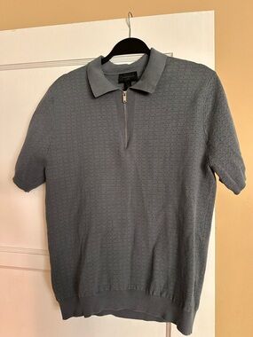 Magaschoni Light Blue Zip Polo Sweater